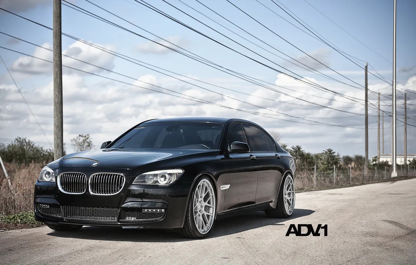 Photo wallpaper the sky, clouds, posts, black, tuning, BMW, BMW, tuning