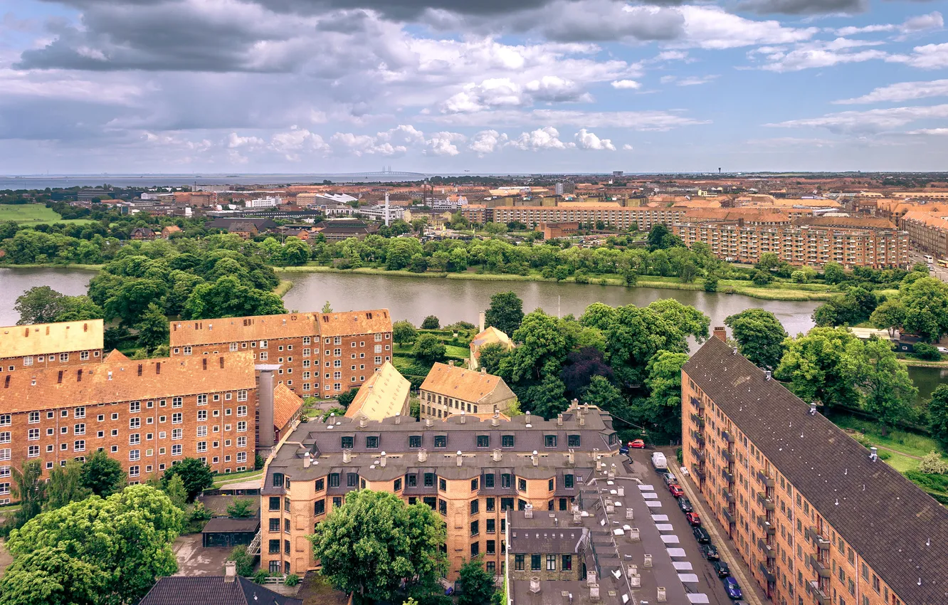 Photo wallpaper trees, river, home, Denmark, the view from the top, Copenhagen