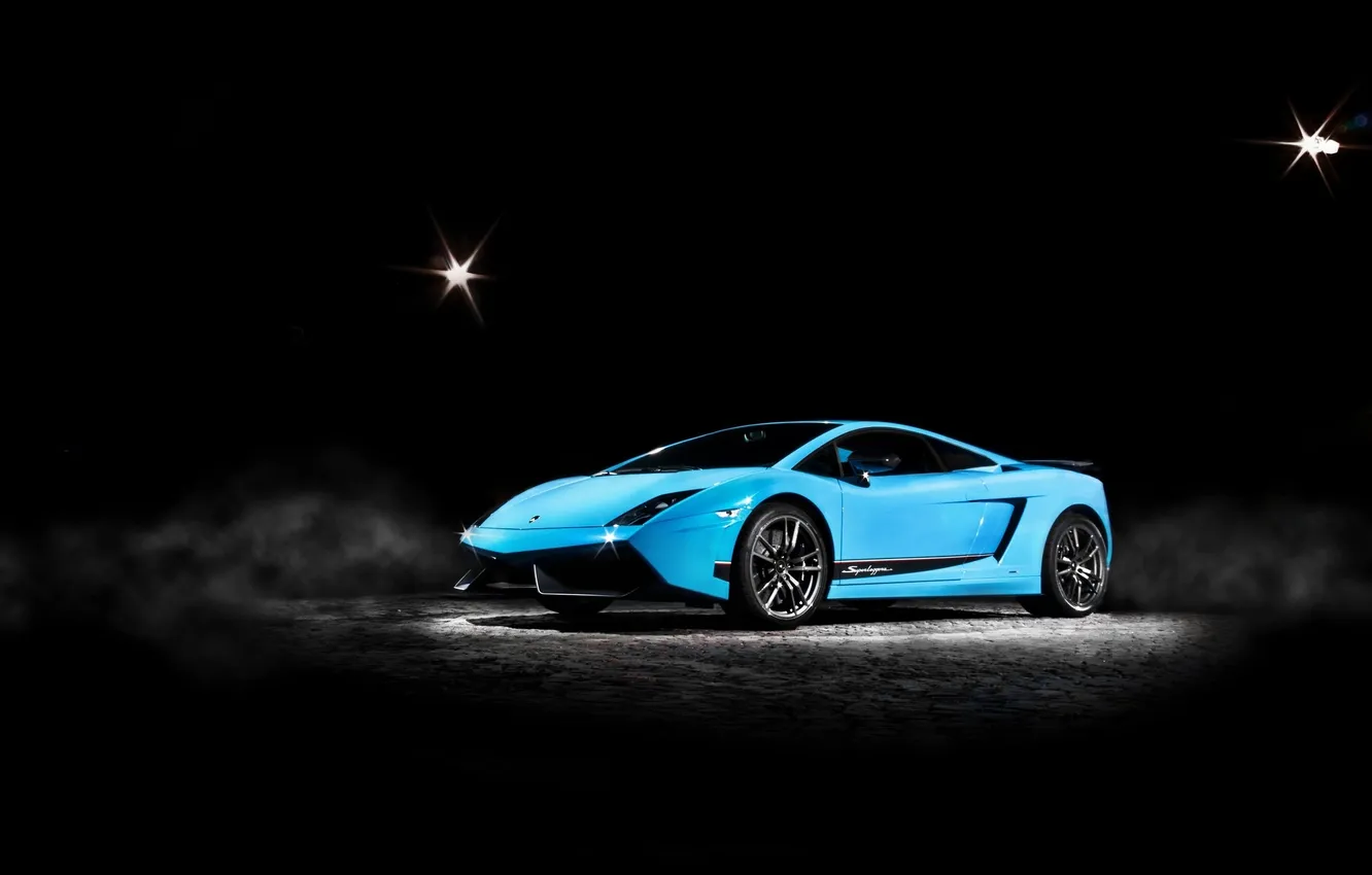 Photo wallpaper light, blue, smoke, Lamborghini, Gallardo, front view, blue, Lamborghini