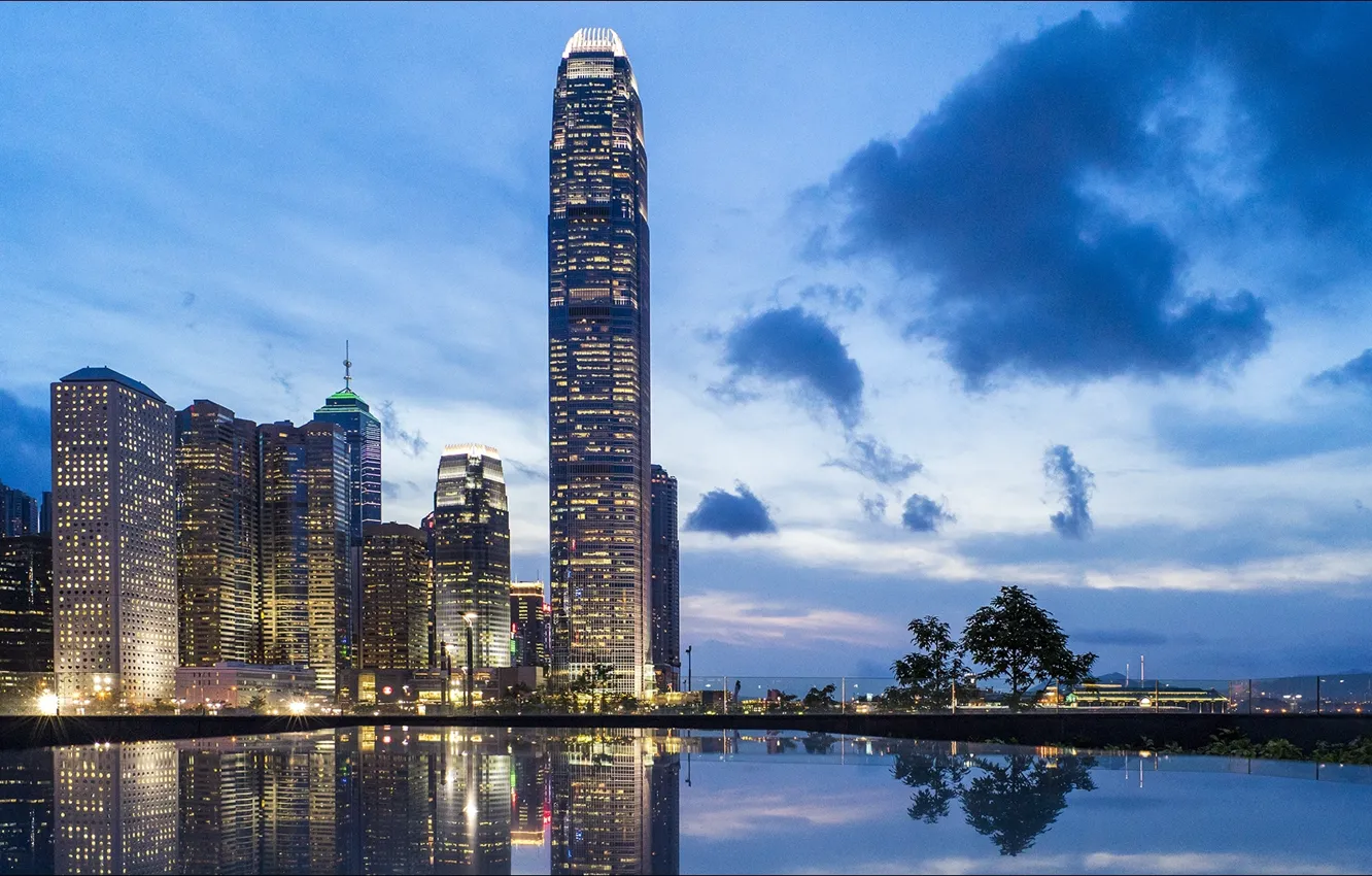 Photo wallpaper city, China, night, 1920x1080, Hong Kong, Tamar Park