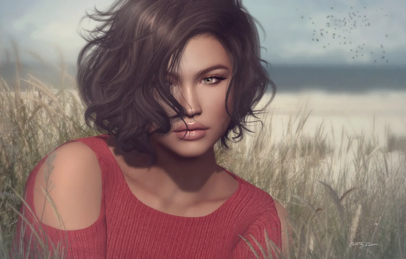 Photo wallpaper look, girl, face, background, hair, cutie