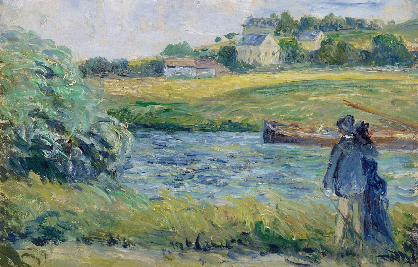 Photo wallpaper landscape, picture, Camille Pissarro, Walk on the Water. PONTOISE