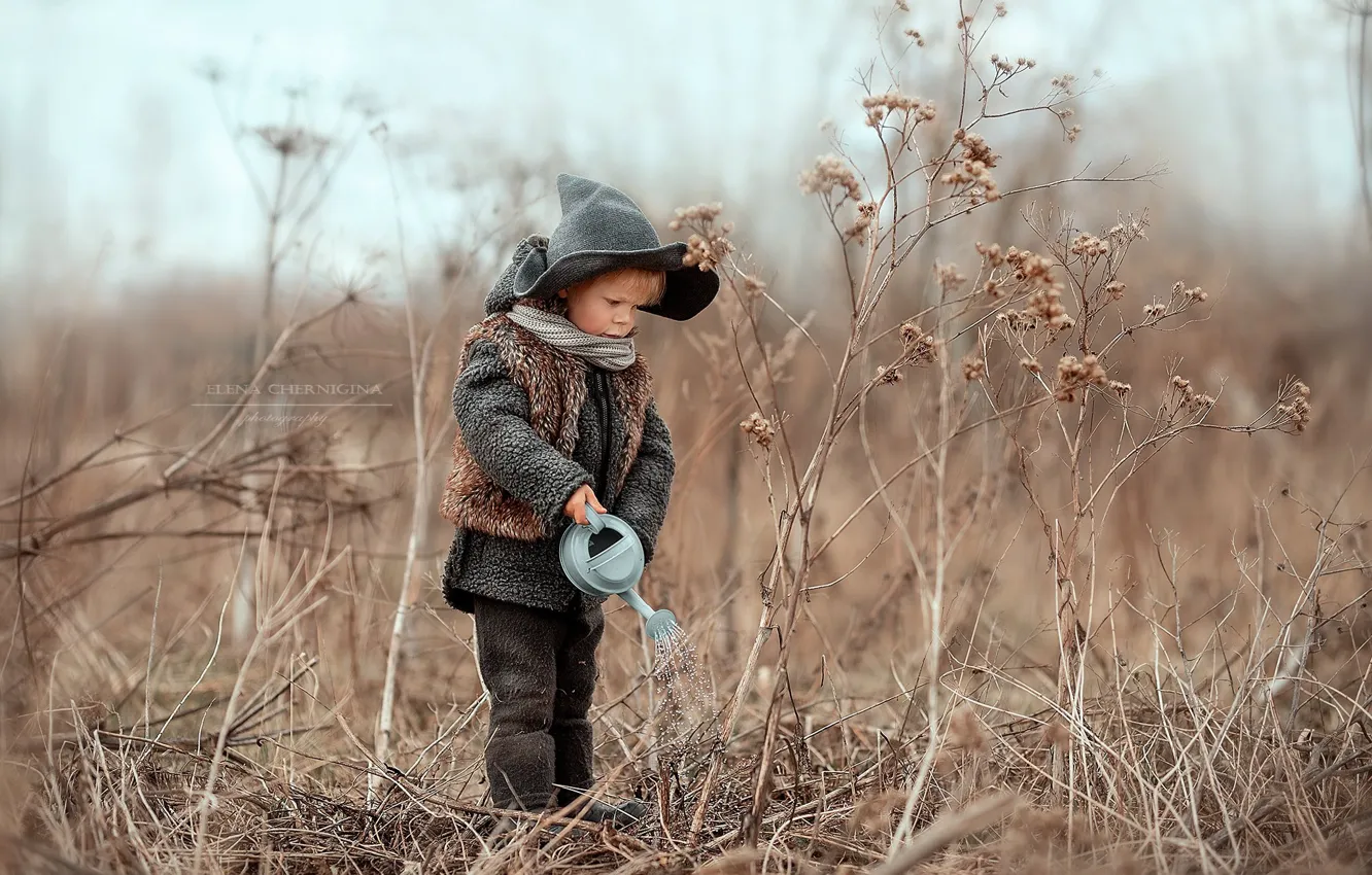 Photo wallpaper grass, boy, lake, Elena Chernihiv