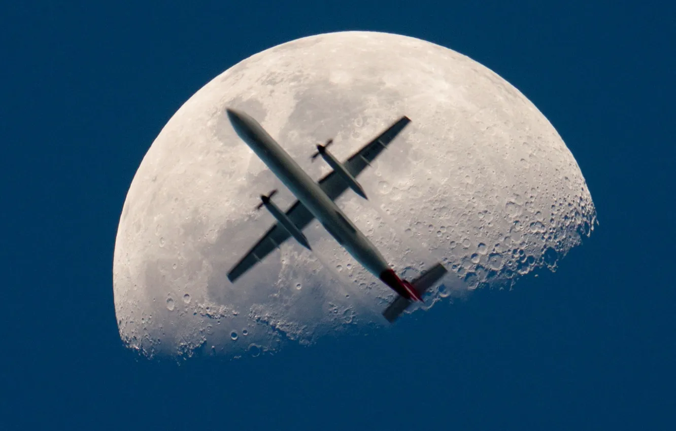 Photo wallpaper the sky, the moon, the plane