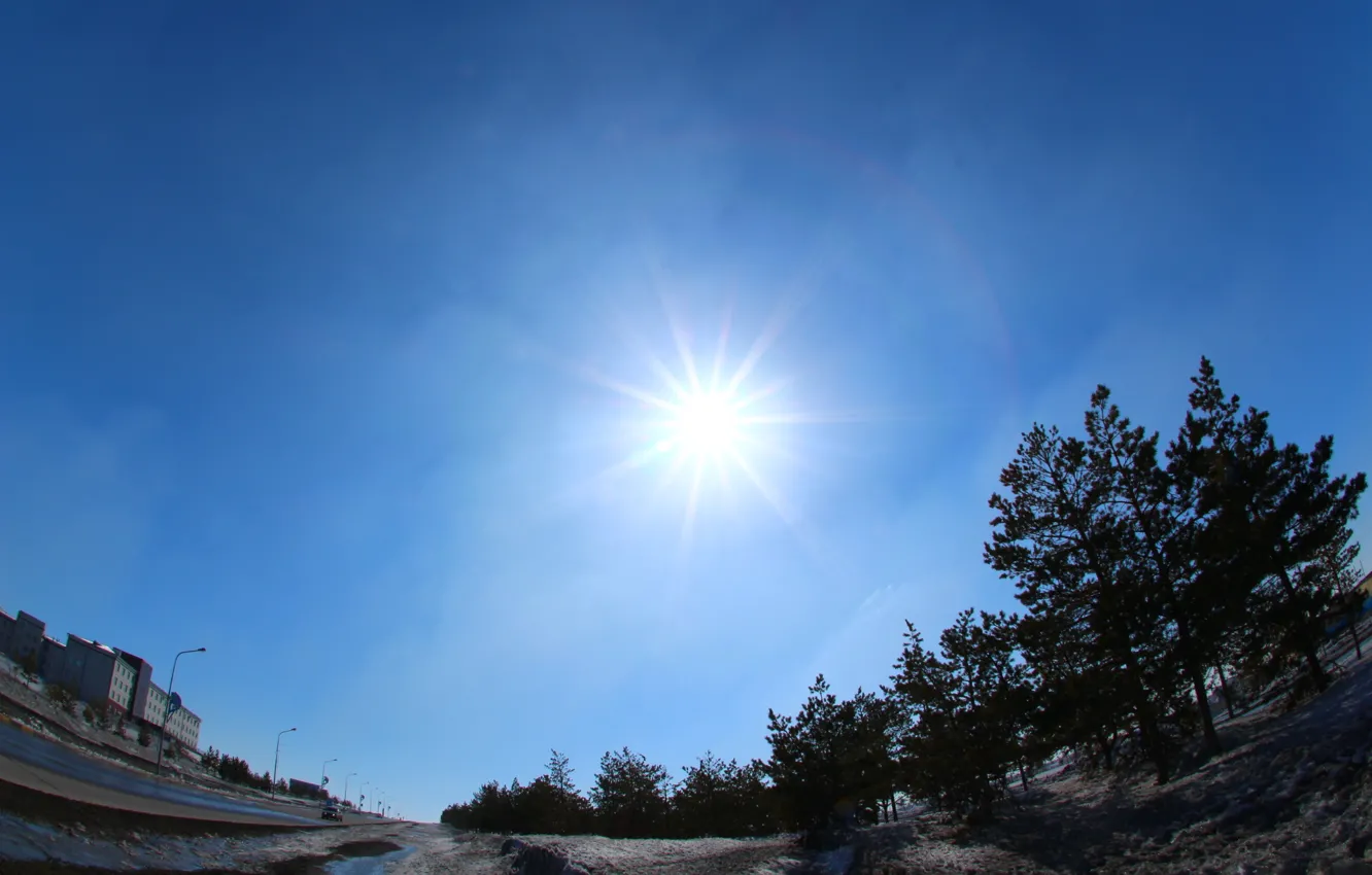 Photo wallpaper the sky, the sun, landscape
