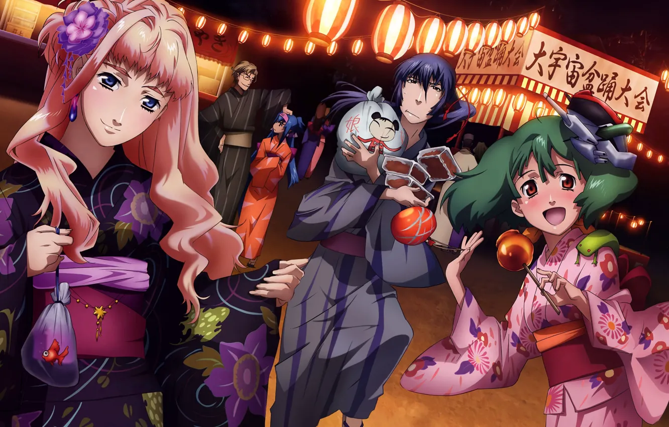 Photo wallpaper girl, mecha, anime, fish, Macross, japonese, Yukata, Macross Series