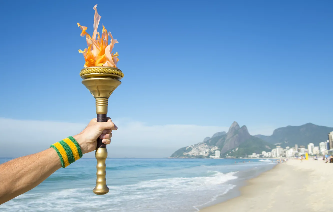 Photo wallpaper olympic games, hand, Brazil, Torch