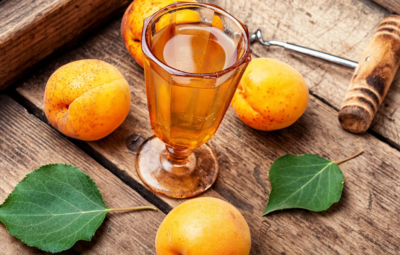 Photo wallpaper wine, glass, apricots