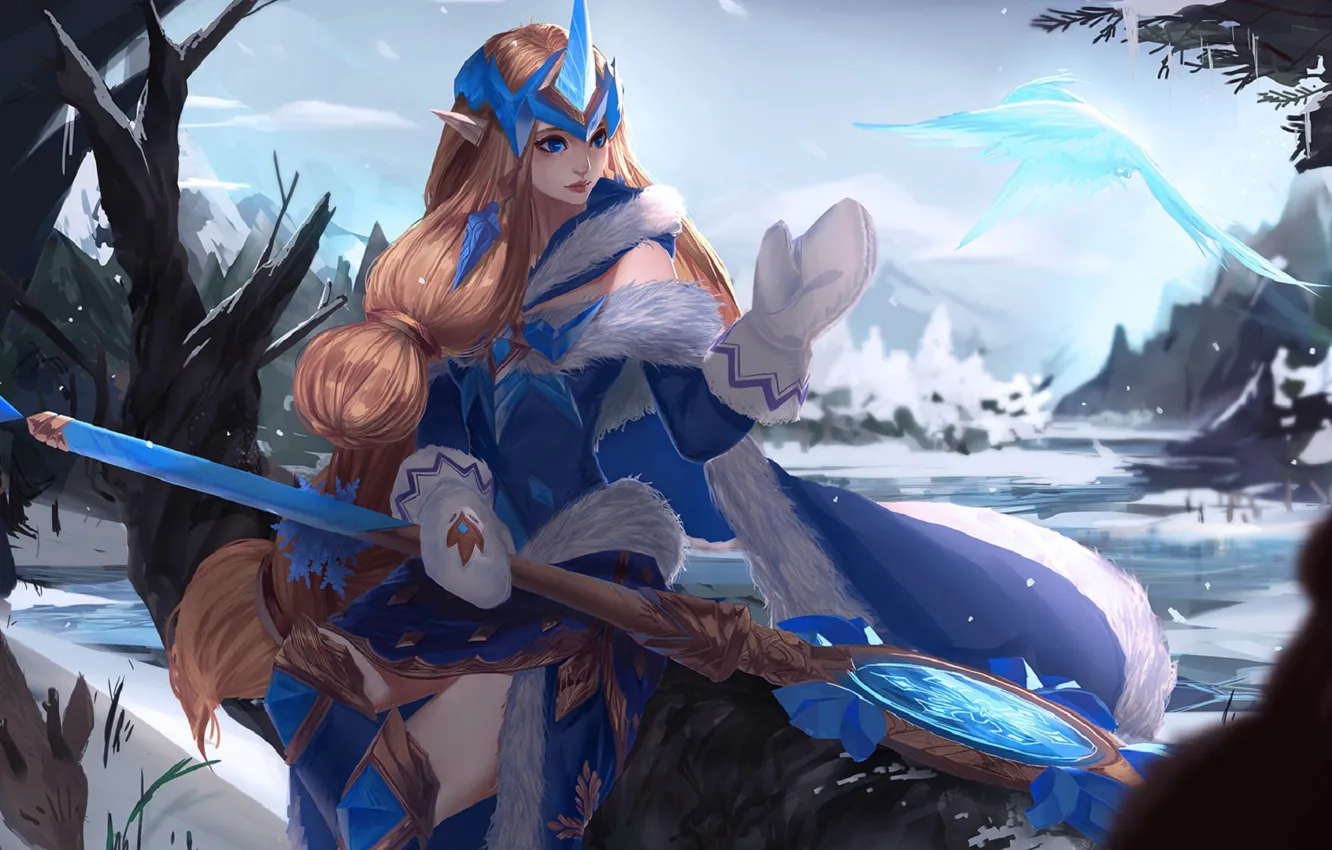 Photo wallpaper ice, winter, snow, mantle, fur, staff, red, Diadema