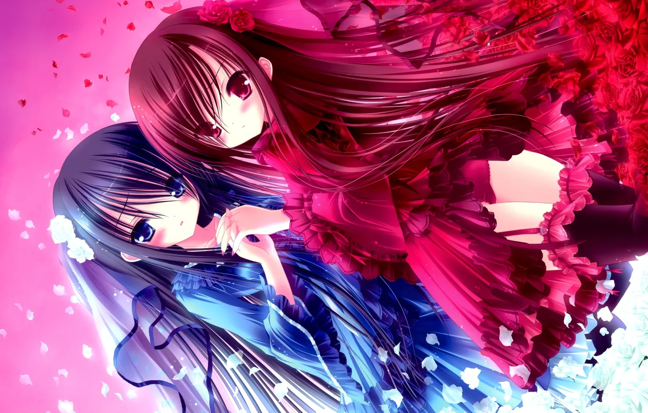 Photo wallpaper girl, flowers, stockings, anime, petals, art, loli, Tinkerbell