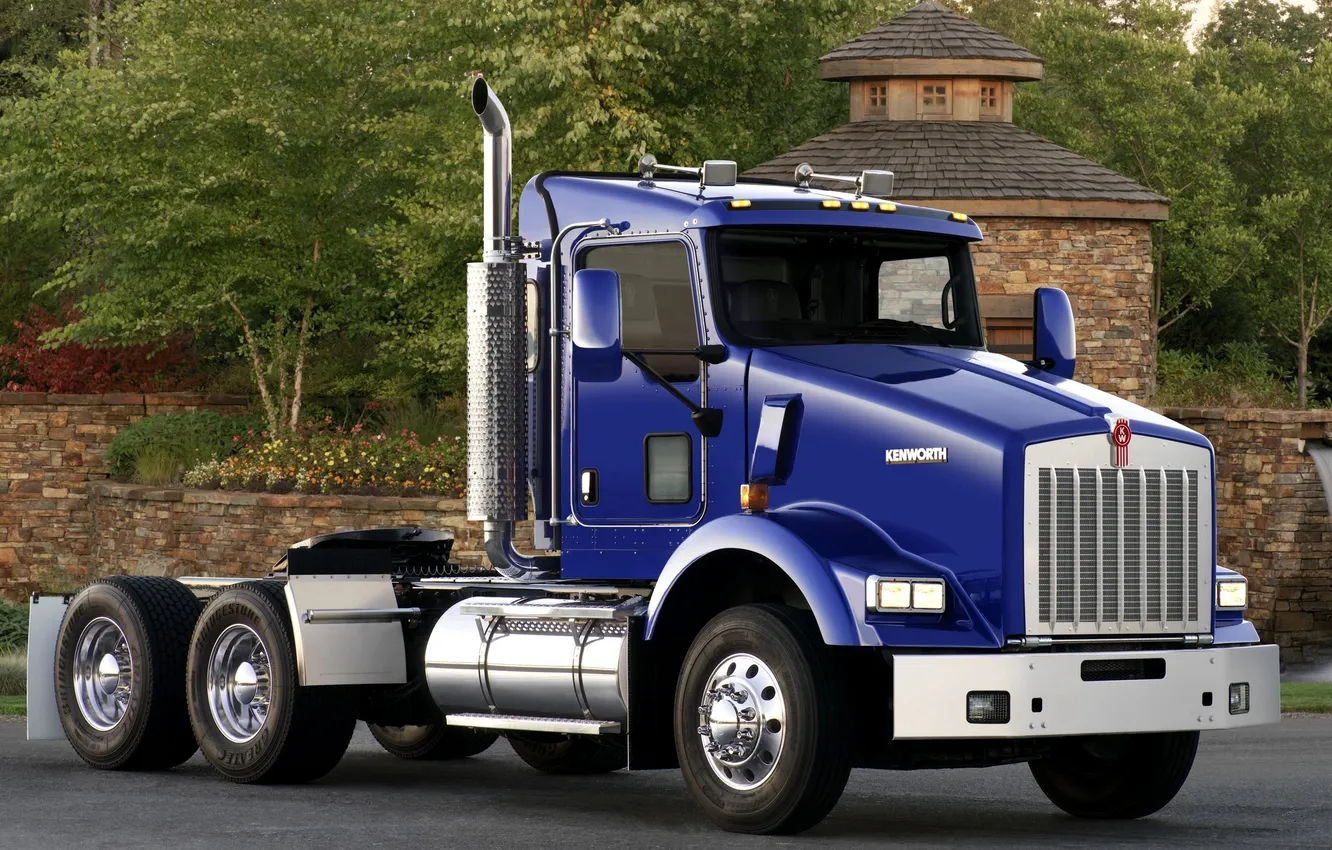 Photo wallpaper trees, blue, truck, t800, the front, truck, tractor, Trak
