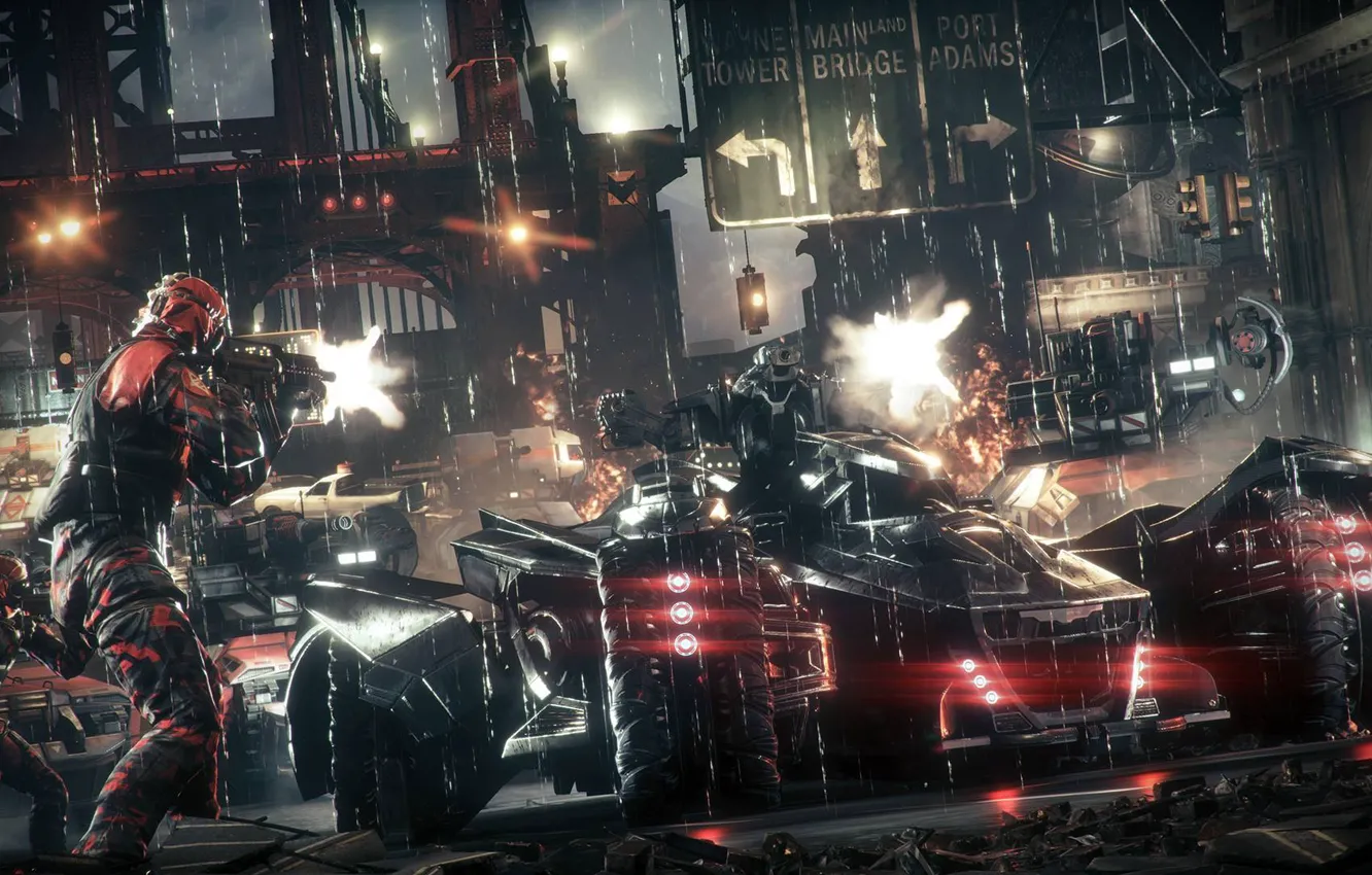 Photo wallpaper city, Batman, Batman, Batmobile, Arkham Knight