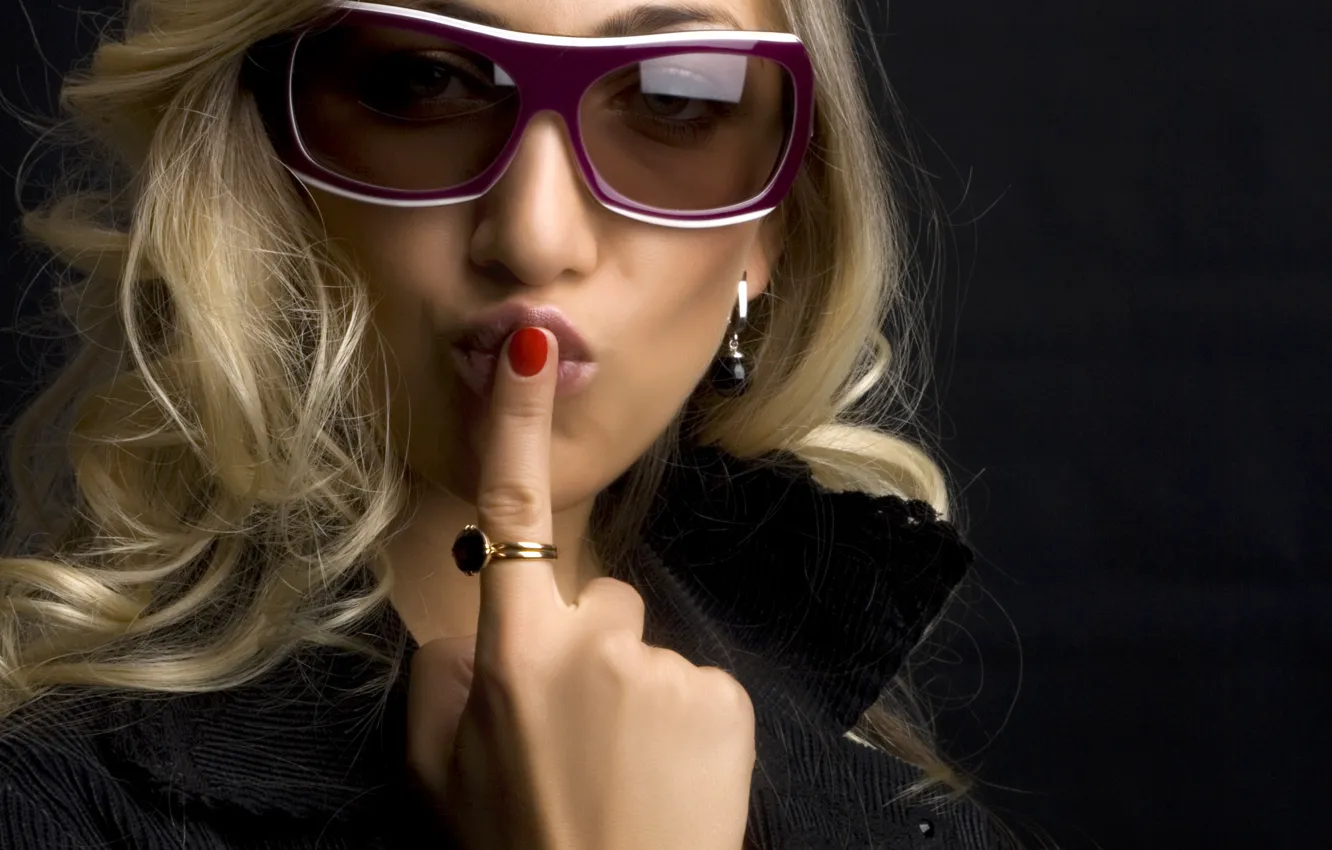 Photo wallpaper Blonde, glasses, finger