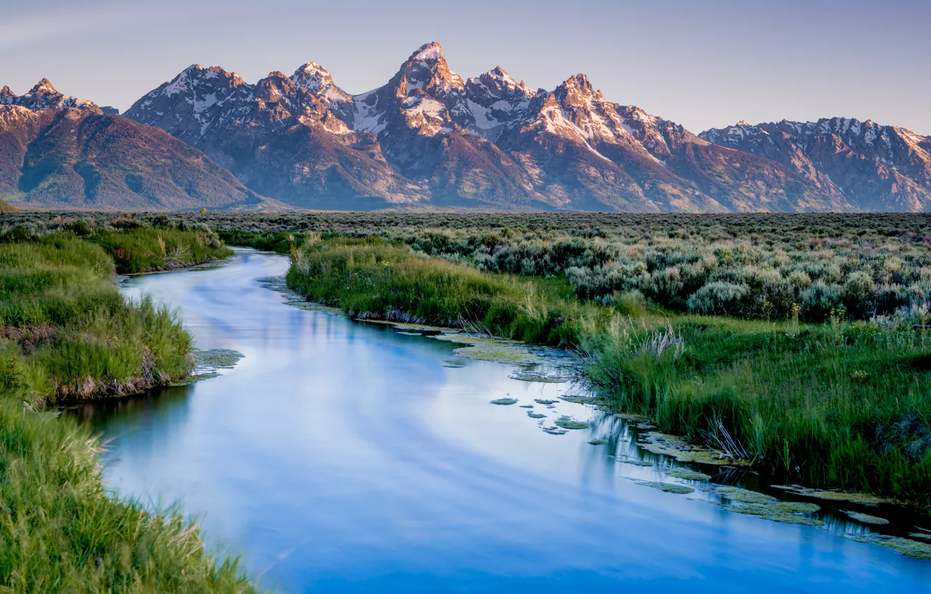 Photo wallpaper mountains, lake, USA, USA, Wyoming, mountains, lake, national Park
