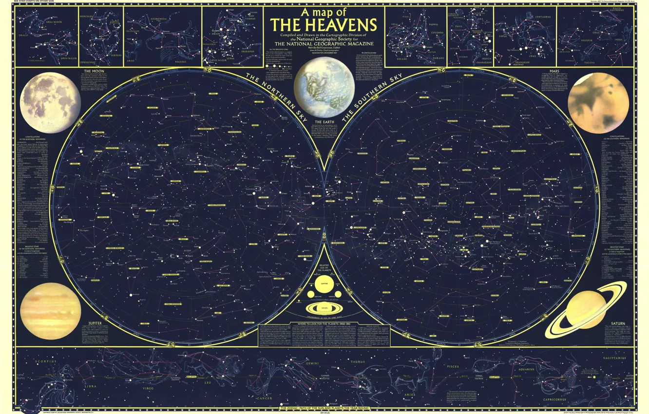 Photo wallpaper space, stars, map, 1957, Heavens, Zodiacs