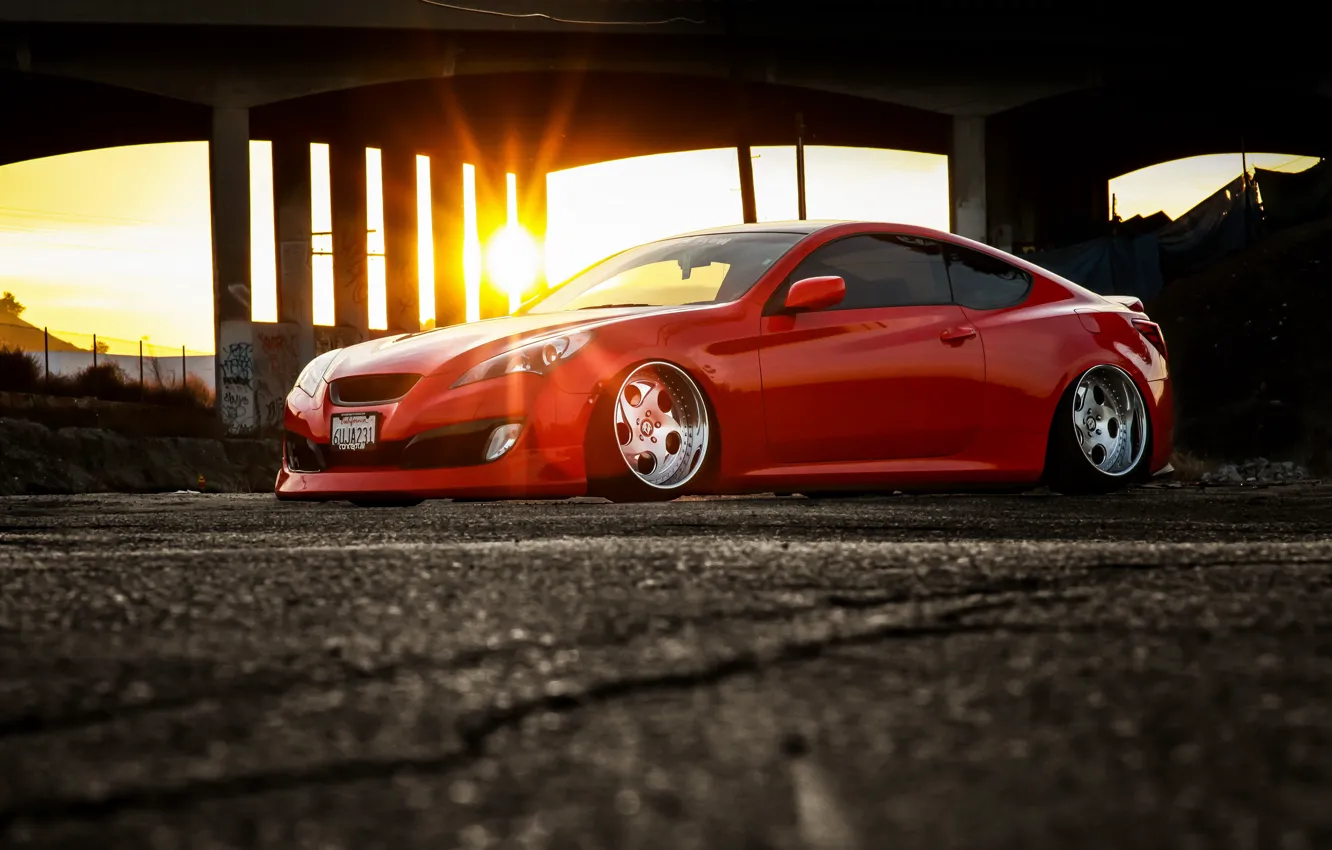 Photo wallpaper car, tuning, red, tuning, rechange, stance, hq Wallpapers, Hyundai Genesis