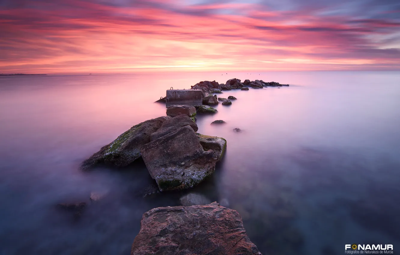 Photo wallpaper sea, the sky, water, stones, the ocean, rocks, excerpt, Spain