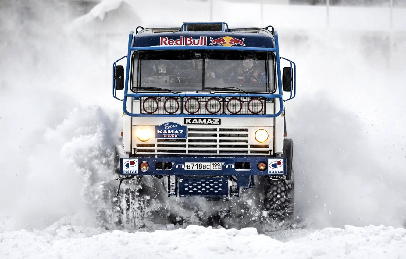 Photo wallpaper winter, snow, Paris, Russia, Red Bull, Dakar, KAMAZ, Kamaz Master