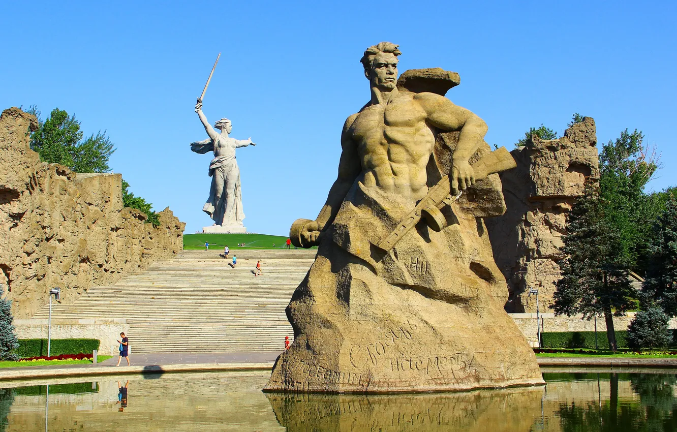 Photo wallpaper Sculpture, Russia, Memory, Stalingrad, Volgograd, Volgograd, Mamayev Kurgan, Mamaev Kurgan