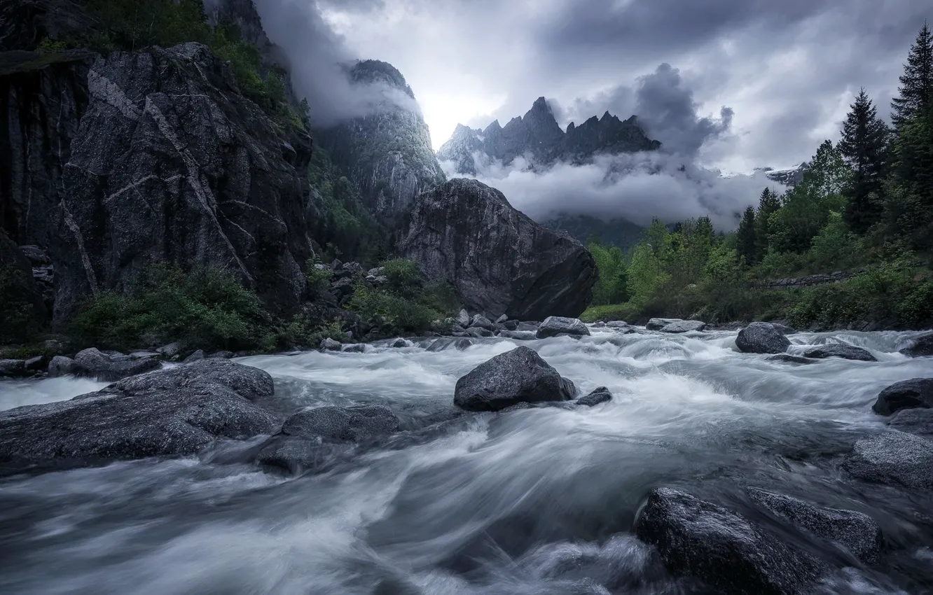 Photo wallpaper mountains, nature, river