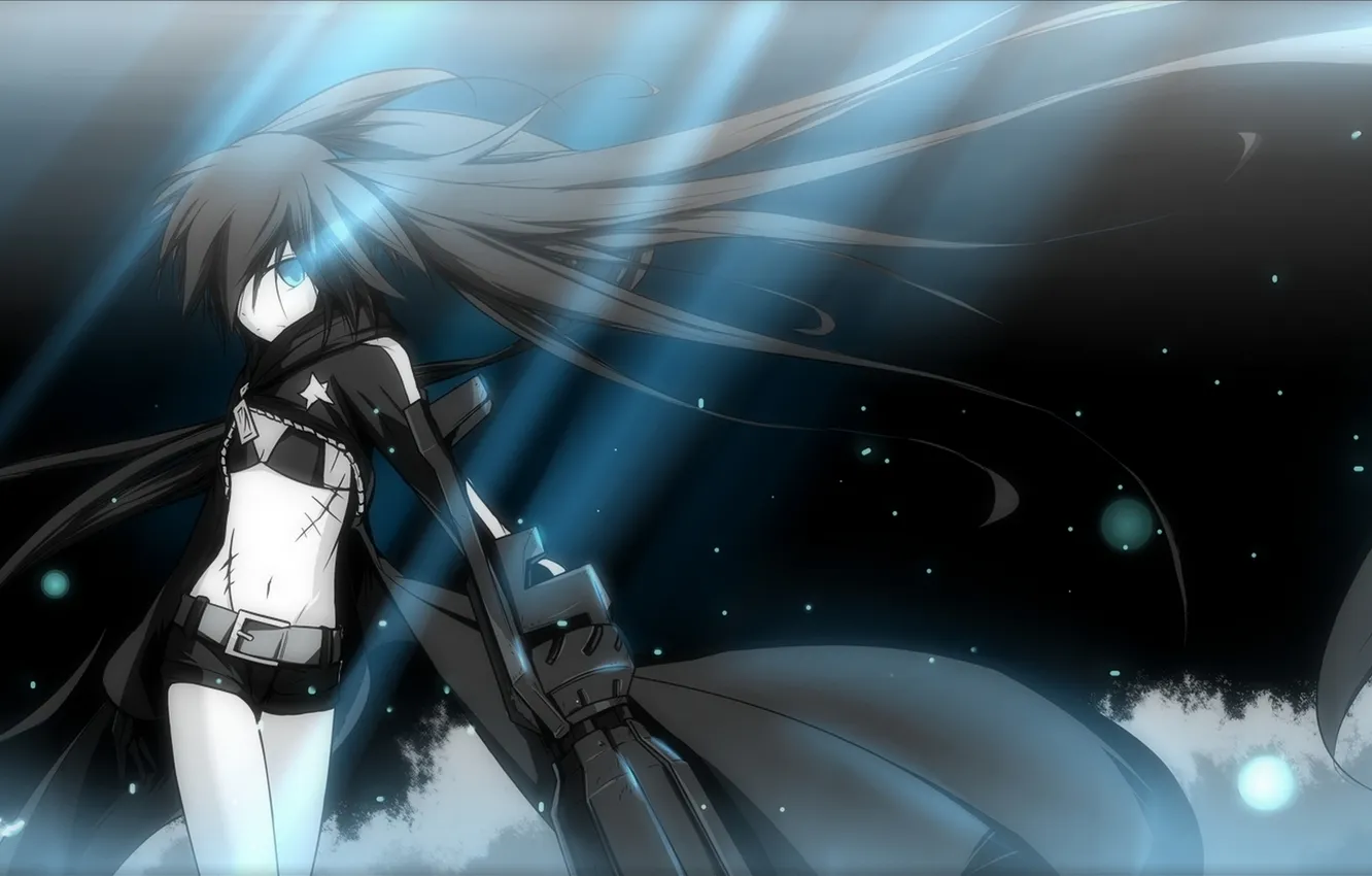 Photo wallpaper girl, light, weapons, anime, art, black rock shooter, scar, stars