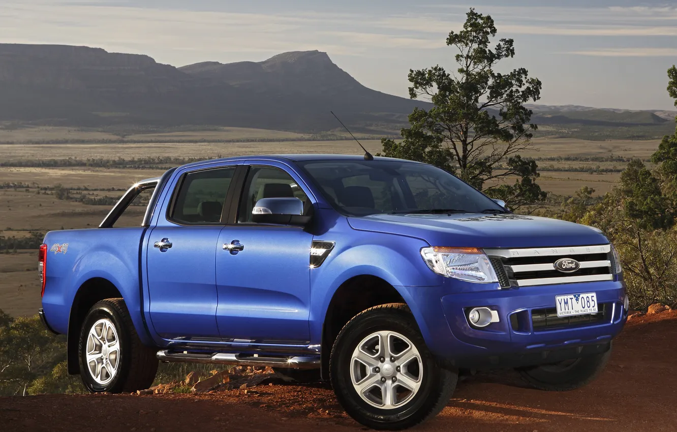 Photo wallpaper the sky, mountains, blue, Ford, valley, jeep, Ford, pickup