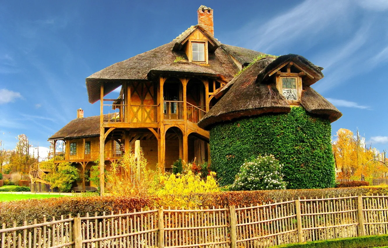 Photo wallpaper the sky, grass, trees, the city, the fence, France, home, art