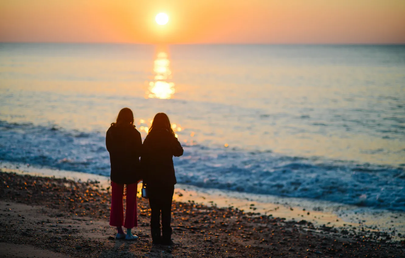 Photo wallpaper sea, beach, sunset