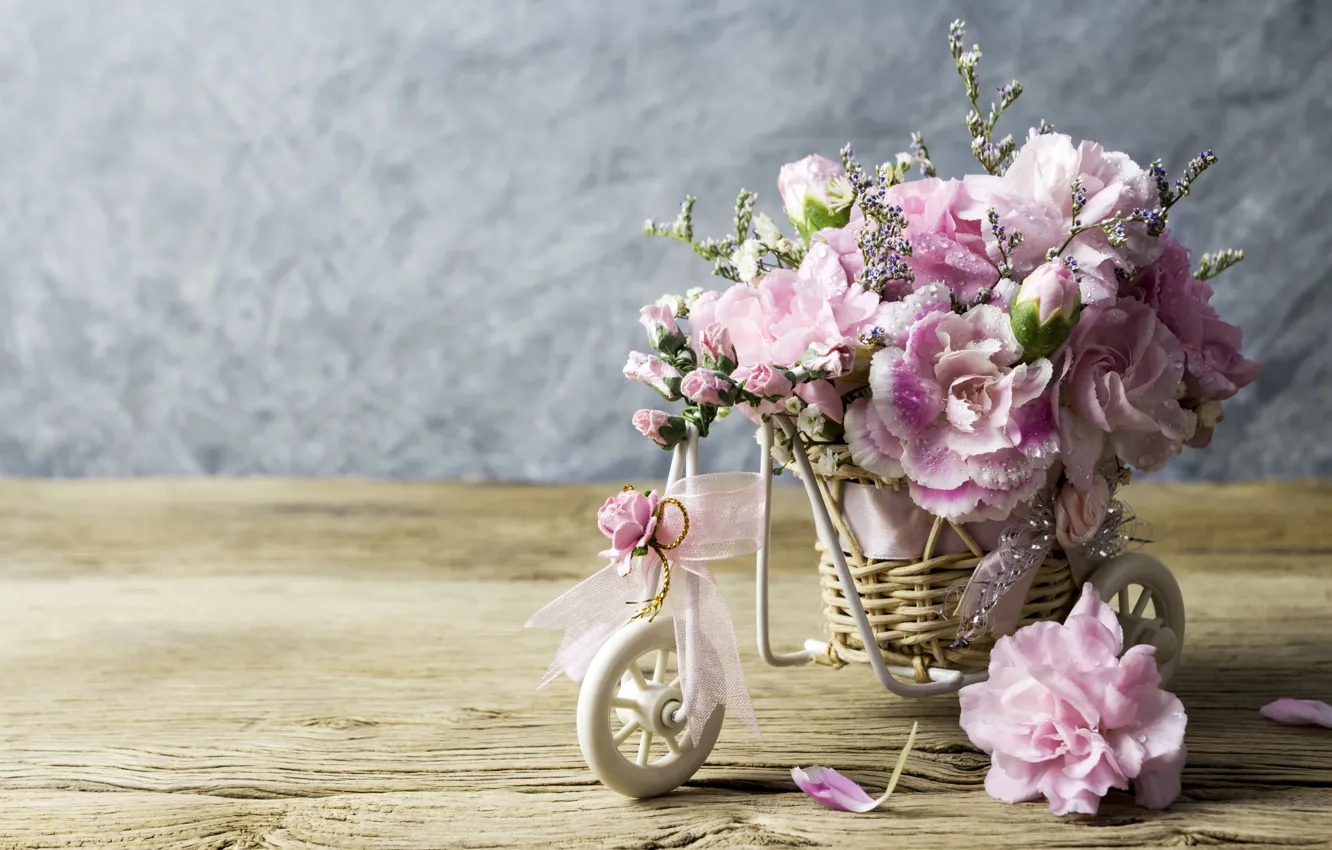 Photo wallpaper love, flowers, petals, love, pink, vintage, wood, pink