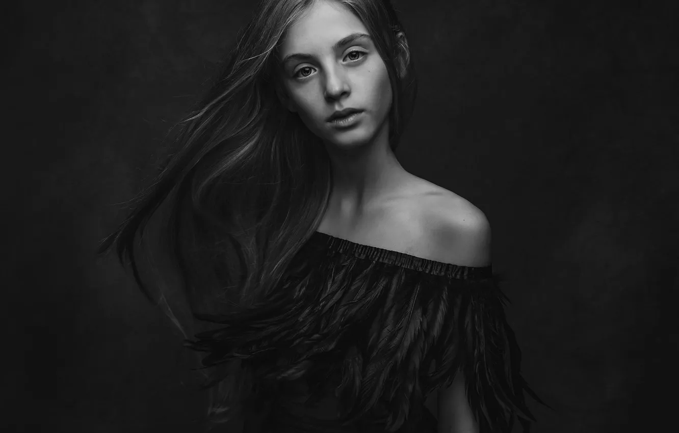 Photo wallpaper girl, monochrome, Paulina Stalij-Duczman