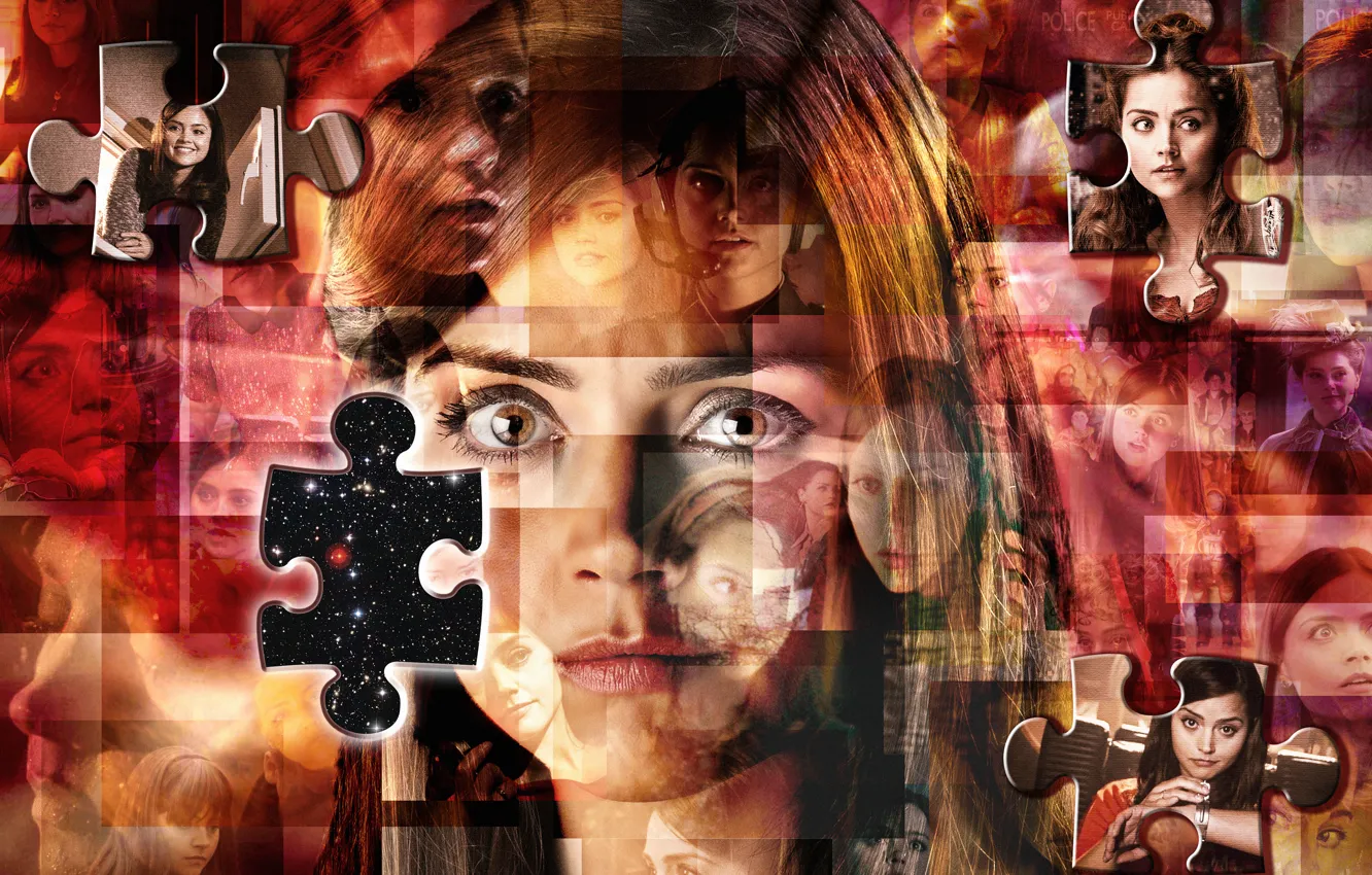 Photo wallpaper look, girl, stars, face, actress, mosaic, Doctor Who, frames
