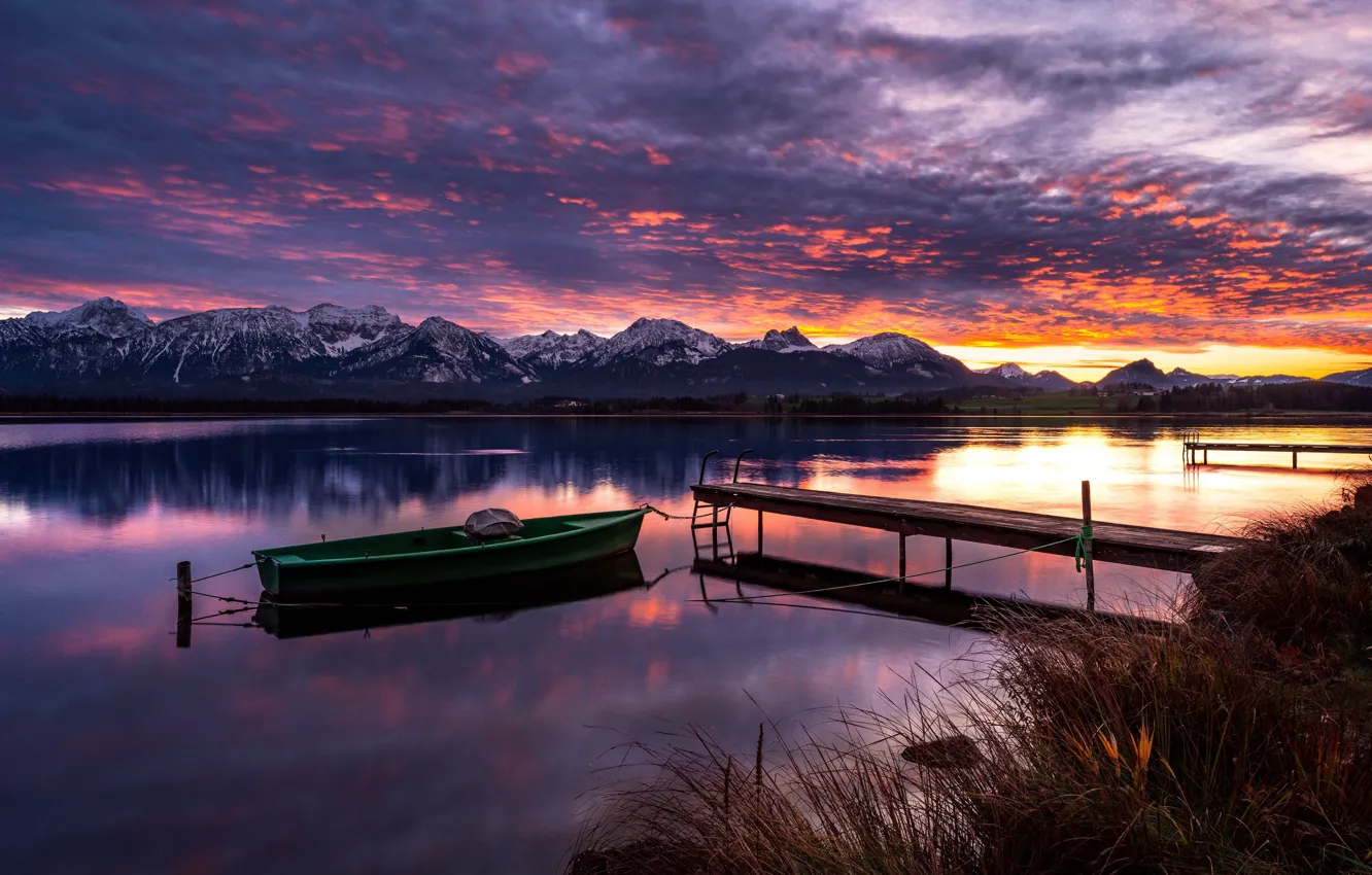 Photo wallpaper clouds, sunset, mountains, lake, boat, beauty, Germany, Germany