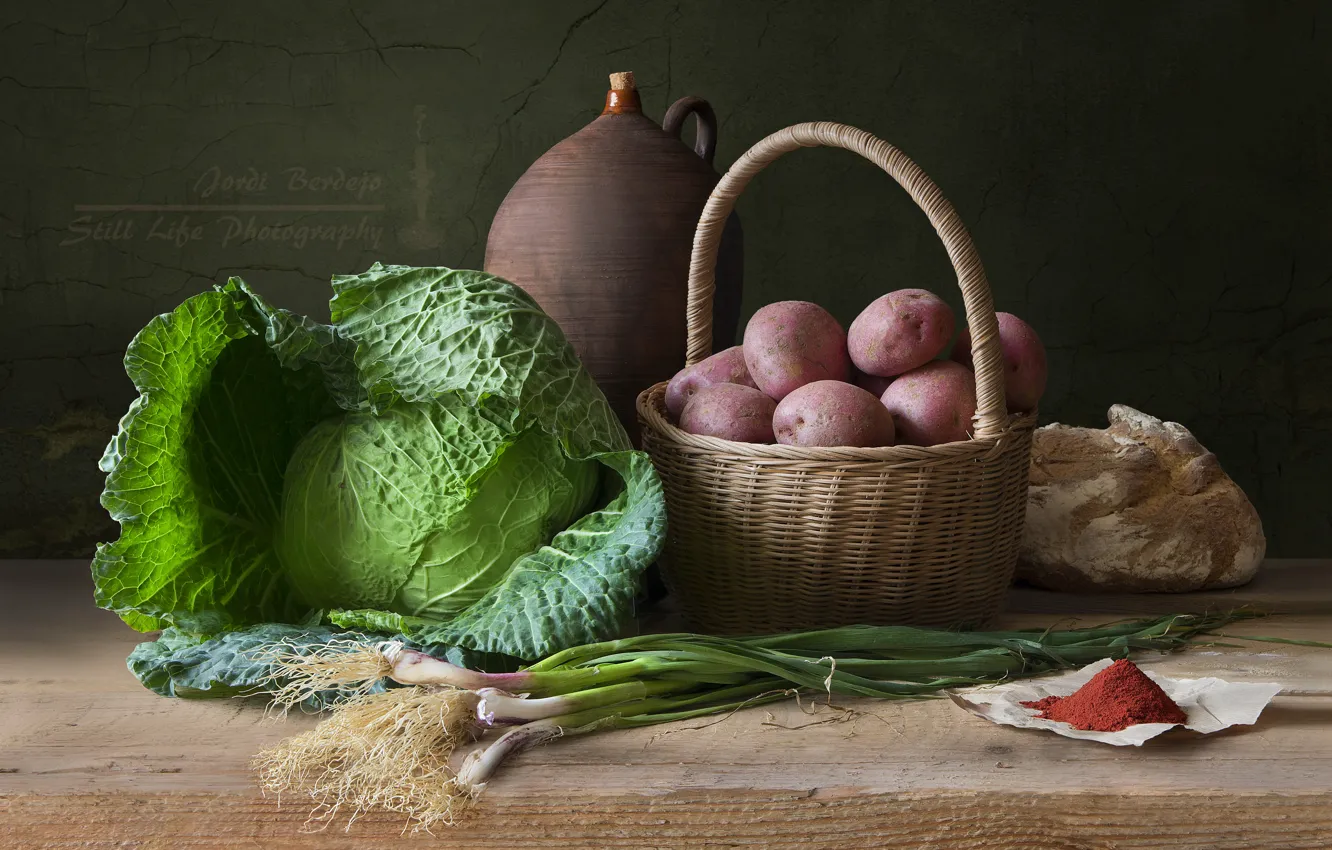 Photo wallpaper bow, cabbage, spices, potatoes