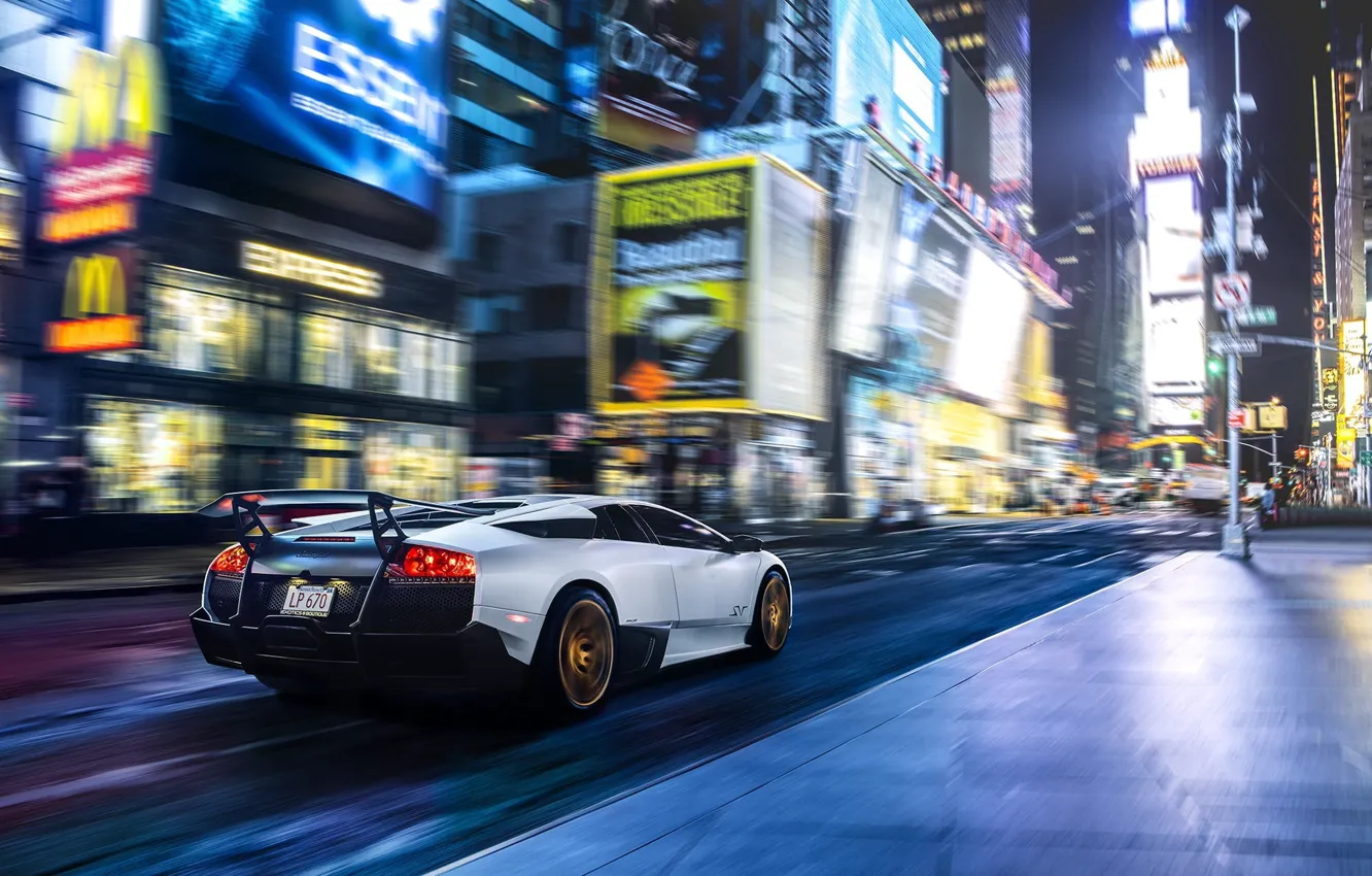 Photo wallpaper Lamborghini, Speed, New York, Murcielago, NYC, SuperVeloce, Times Square, LP670-4