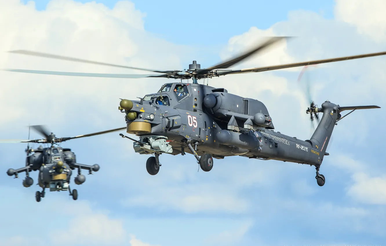 Photo wallpaper aviation, two, army, helicopter, Russia, BBC, blades, Mi-28N