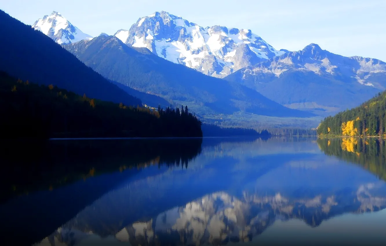Photo wallpaper the sky, trees, mountains, lake