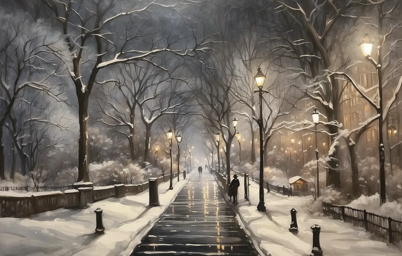 Photo wallpaper winter, snow, trees, Park, alley