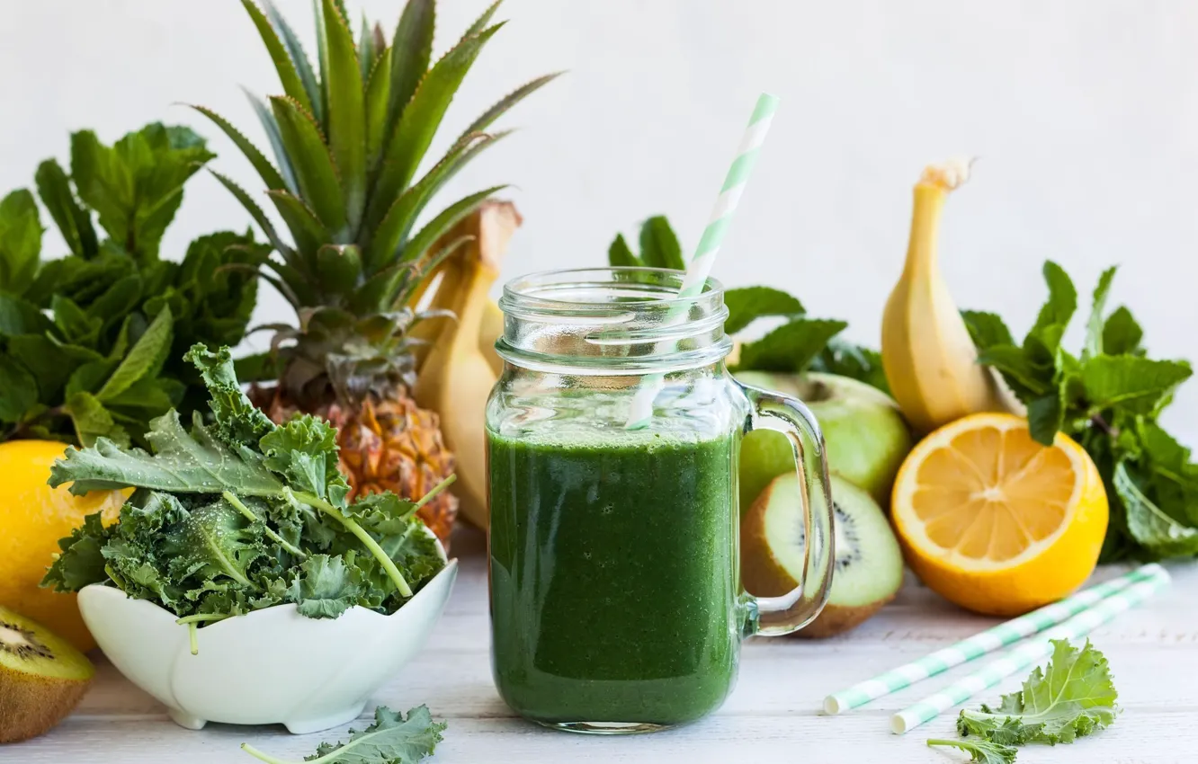 Photo wallpaper lemon, kiwi, smoothies, pineapple, bananas