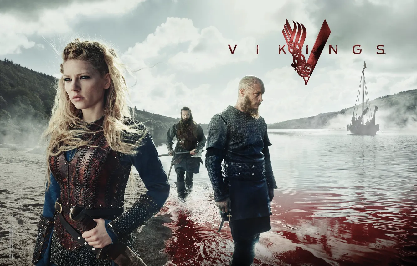 Photo wallpaper blood, the series, the fjord, Vikings, The Vikings, Katheryn Winnick, Travis Fimmel, Ragnar Lodbrok