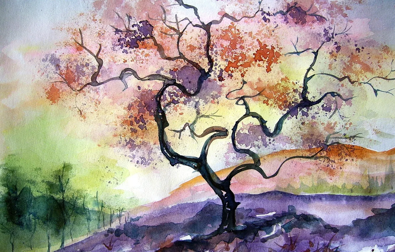 Photo wallpaper autumn, nature, art, watercolor