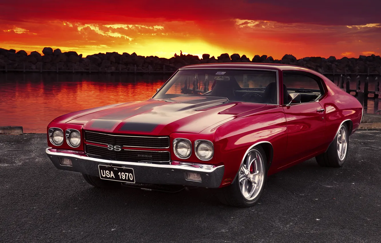 Photo wallpaper sunset, Chevrolet, muscle car, Chevy, Chevrolet Chevelle