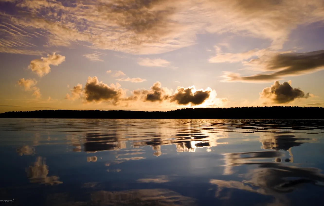 Photo wallpaper the sky, water, clouds, lake, reflection, sunrise, Bay, Ladoga