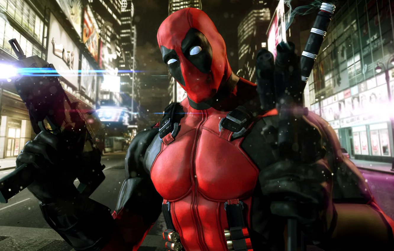 Photo wallpaper look, weapons, the game, mask, costume, deadpool