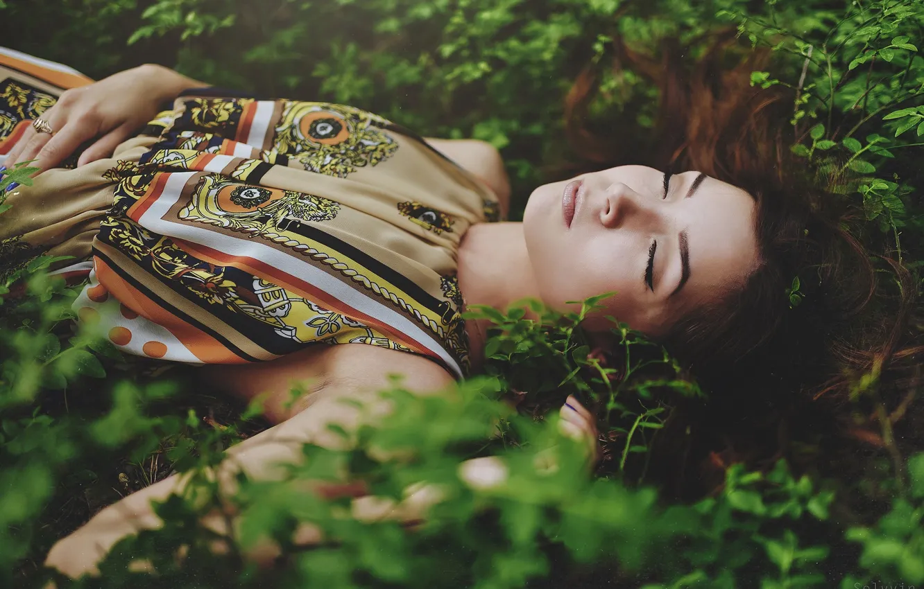 Photo wallpaper grass, girl, sleep, spring, sleeping, Kris, Vladislav Selvvin