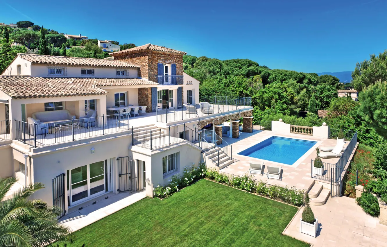 Photo wallpaper summer, design, Villa, pool, garden, mansion, terrace