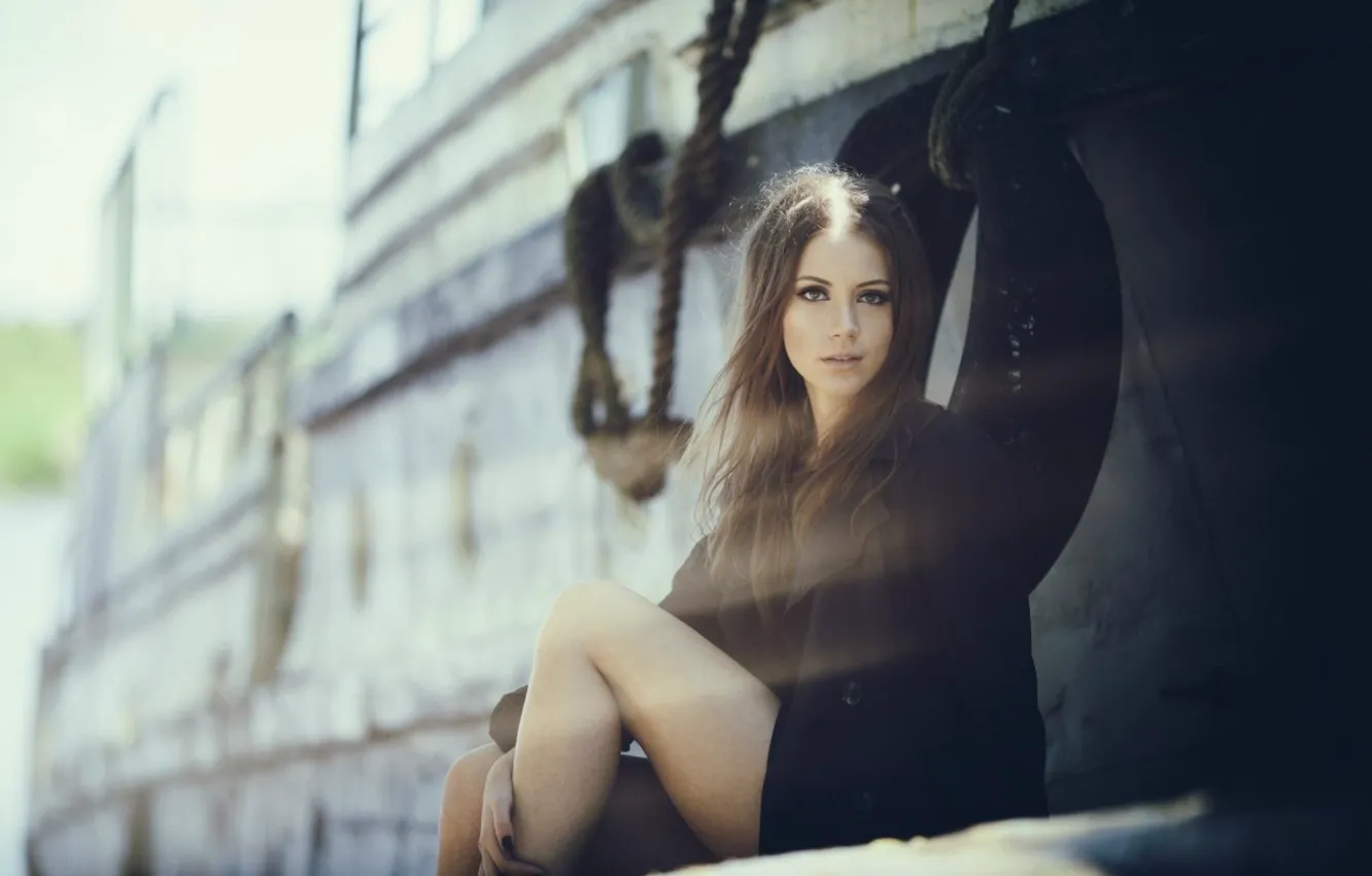 Photo wallpaper look, girl, face, model, legs, beauty, sitting, Kseniya Kokoreva
