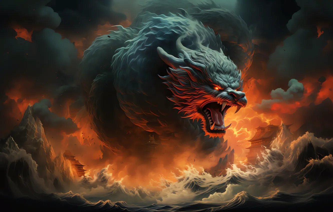 Photo wallpaper sky, sea, clouds, Monsters, neural network