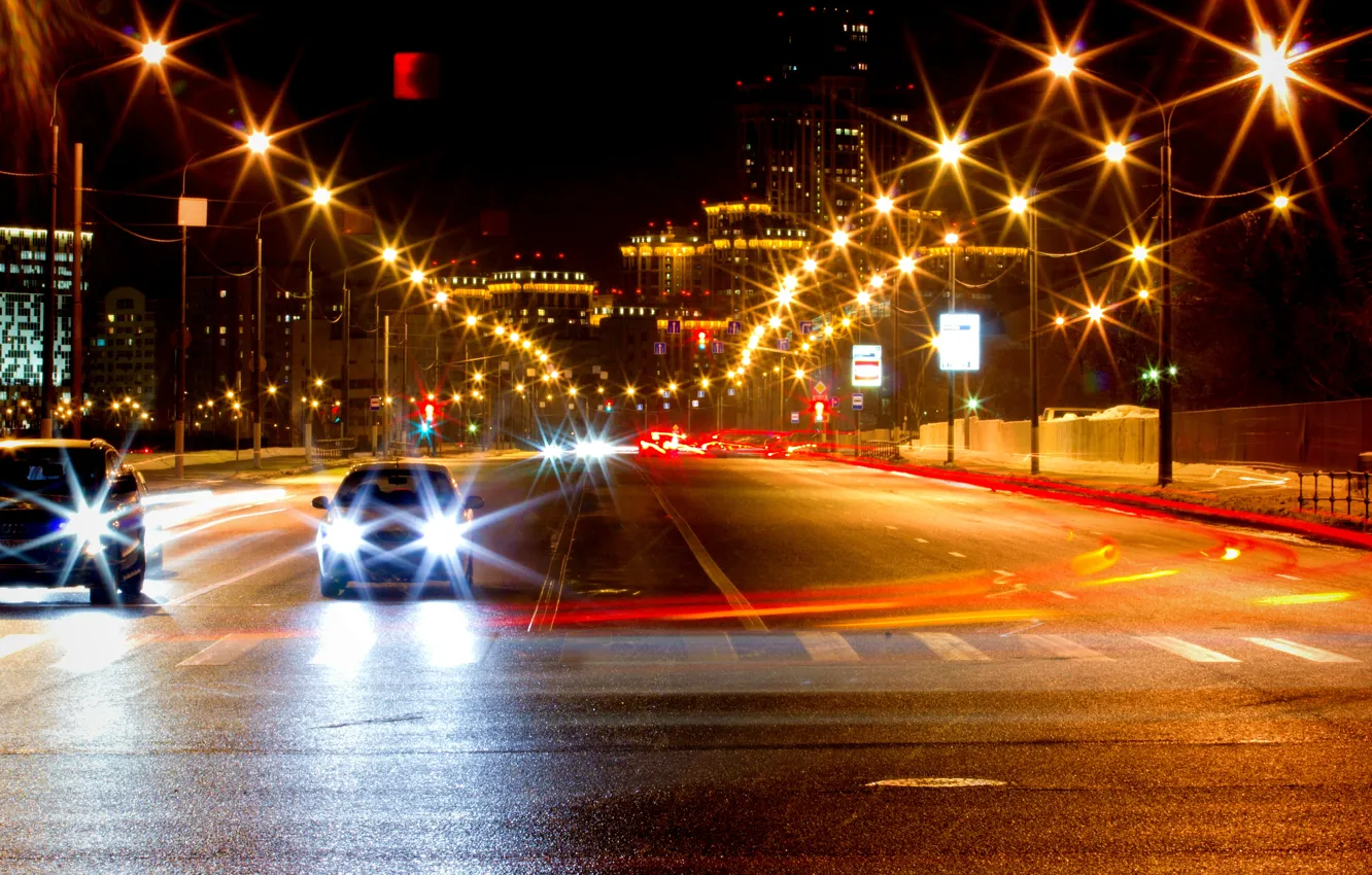 Photo wallpaper night, movement, Moscow, light, Russia, Russia, night, Moscow