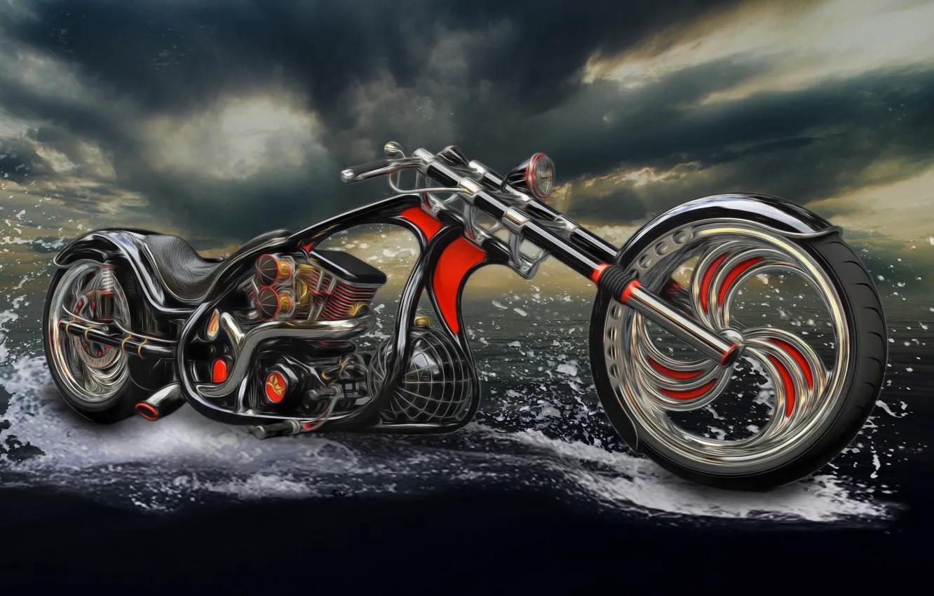 Photo wallpaper water, squirt, photoshop, motorcycle, bike