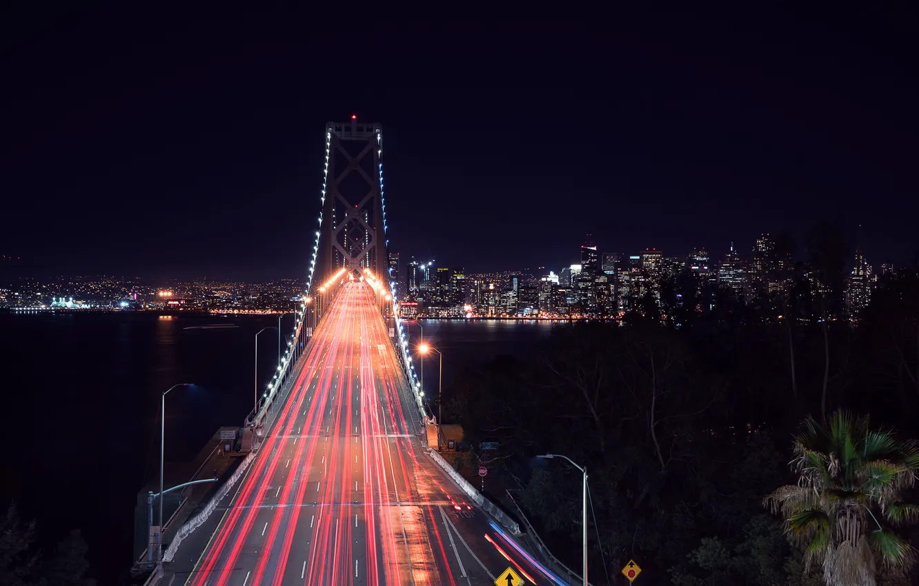 Photo wallpaper City, Landscape, Road, Bay Bridge, Architecture, San-Francisco, West, Nigth